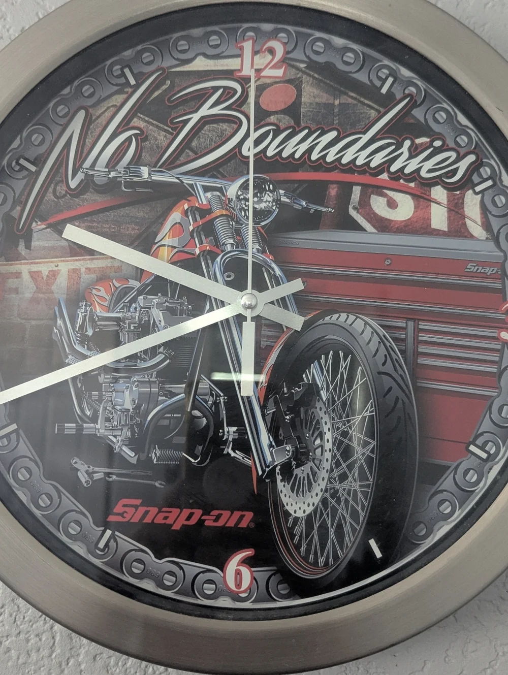 Snap On Round Wall Clock Motorcycle No Boundaries
